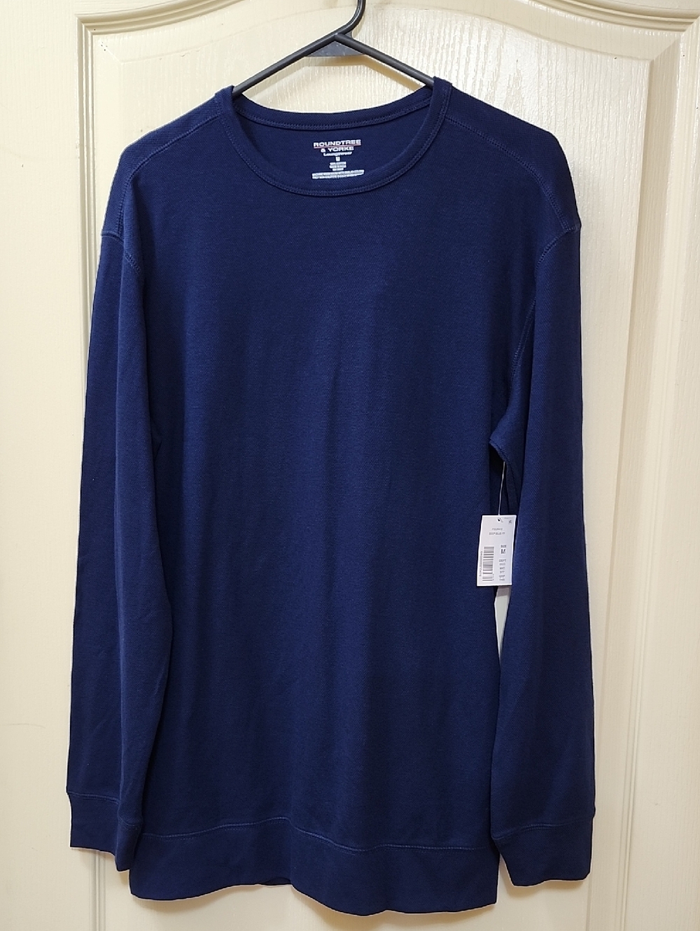 ROUNDTREE & YORKE NAVY BLUE LONG-SLEEVE WAFFLE-KNIT SHIRT